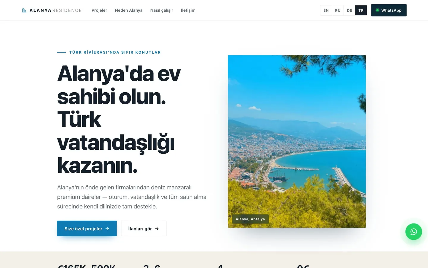 Alanya Residence masaüstü ana sayfa görünümü