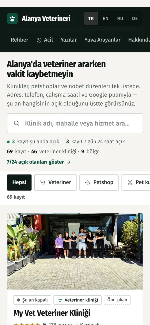 Alanya Veterineri mobil görünümü