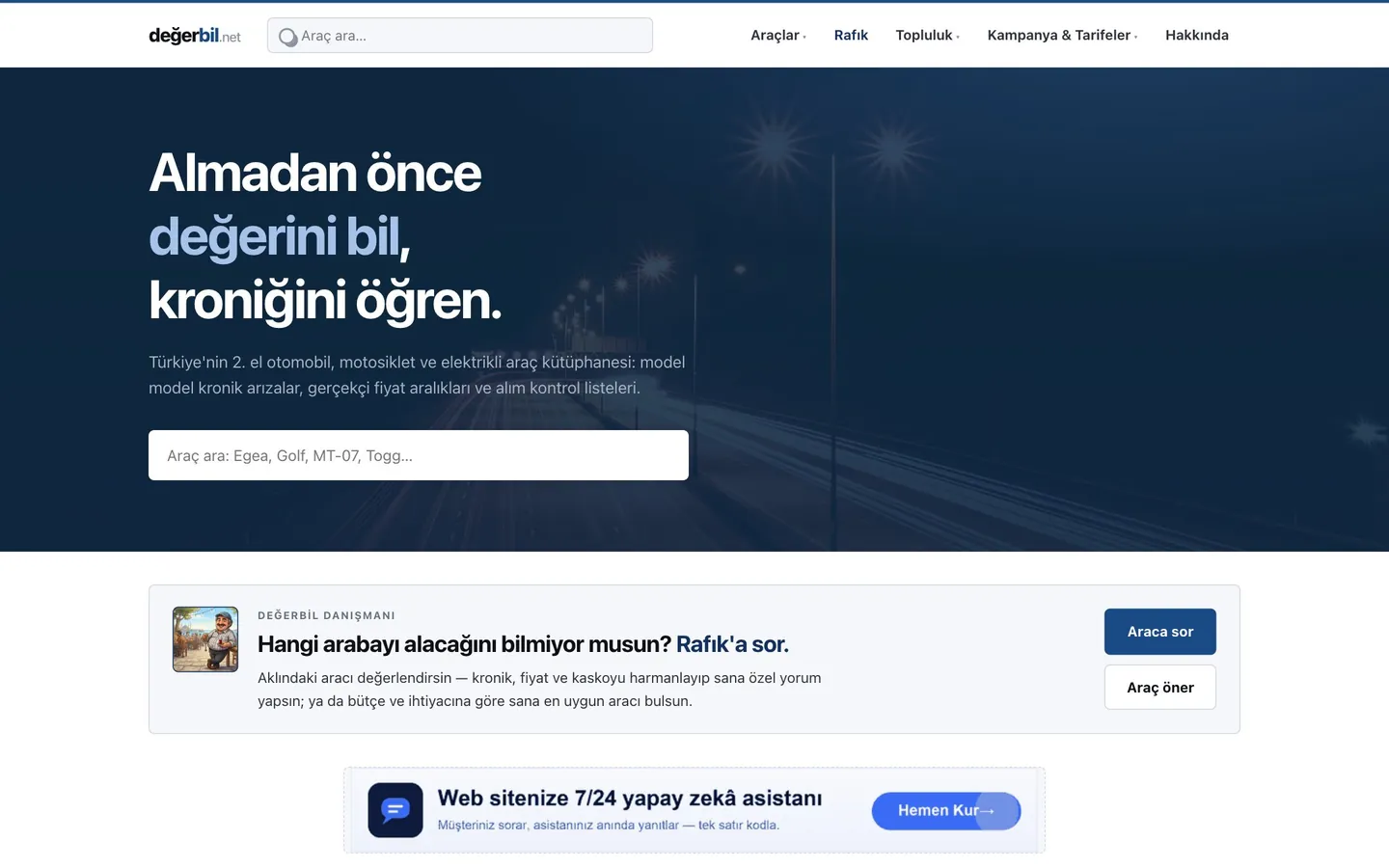Değerbil masaüstü ana sayfa görünümü