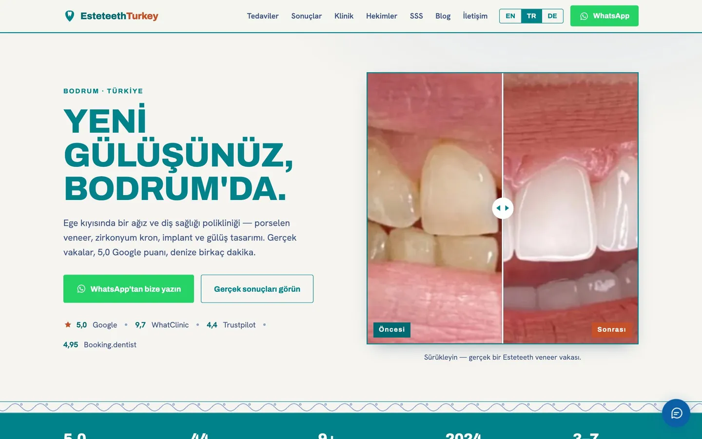 Esteteeth masaüstü ana sayfa görünümü