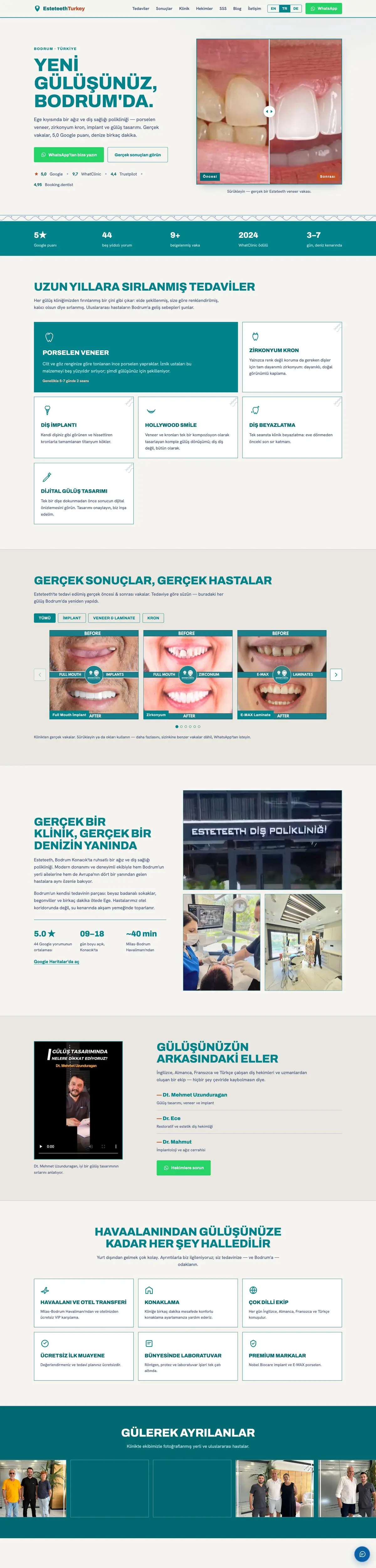 Esteteeth sayfasının tam görünümü